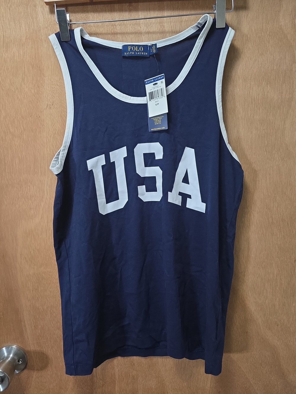Ralph Lauren POLO Navy Tank with White Trim and USA Print NWT